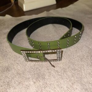 Vintage Green Studded Belt with Silver Buckle